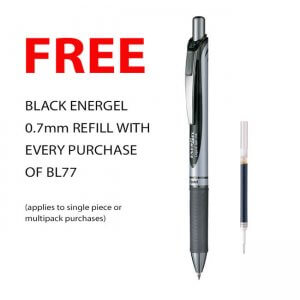 Pentel EnerGel Xm Retractable Rollerball 0.7mm BL77 plus free black refill