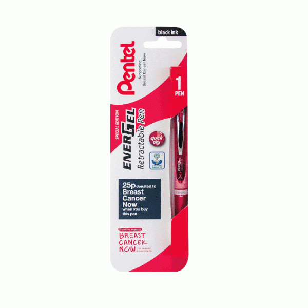 Pentel EnerGel Xm Retractable Special Edition supporting Breast Cancer Now single piece blister card 0.7mm XBL77P-A