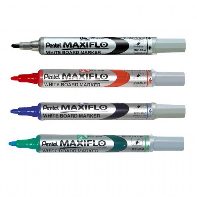 Pentel Maxiflo Whiteboard Marker Set , Model: PE-MWL6-04