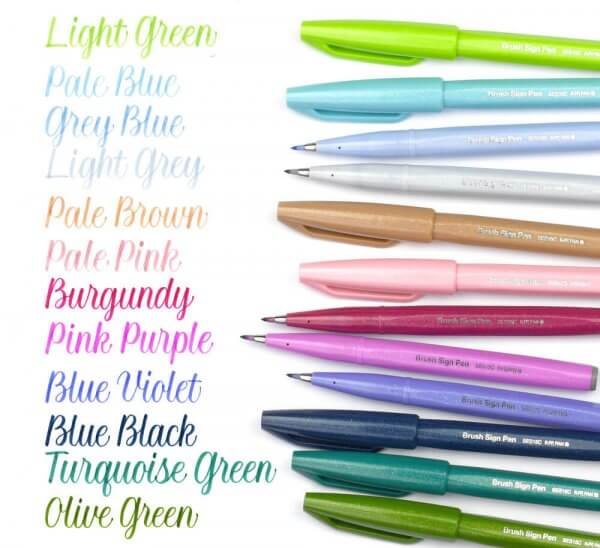 Pentel Fude Touch Brush Sign Pen - 12 Color Set - Japanese Kawaii Pen Shop  - Cutsy World