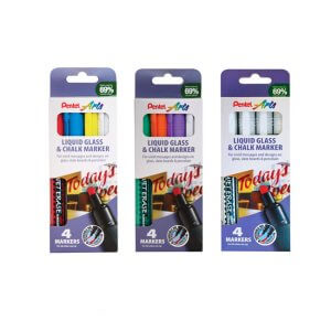 Pentel Wet Erase Liquid Glass & Chalk Marker standard tip 4-piece cardboard wallet SMW26/4