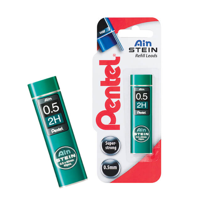 Pentel Ain Mine Di Ricambio Per Portamine 0,5 Mm, Durezza 2H, Confezione Da 12 Tubetti, Resistenti E Scorrevoli