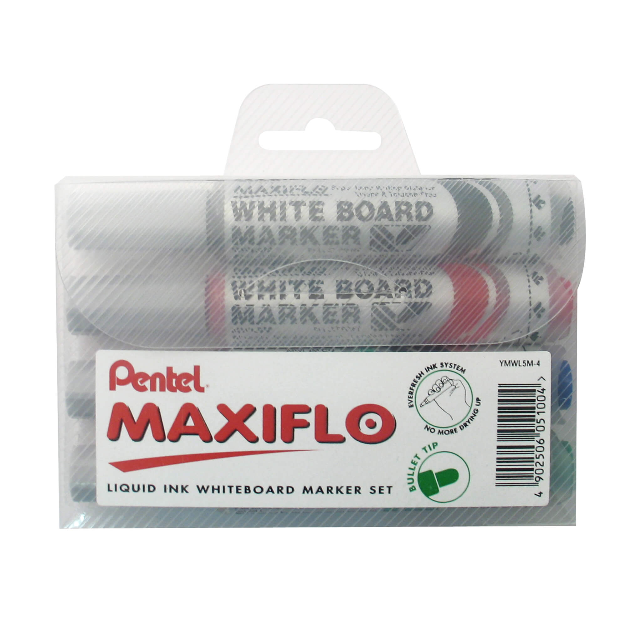 Pentel Maxiflo Medium Bullet Point Whiteboard Marker 4-piece wallet YMWL5M-4