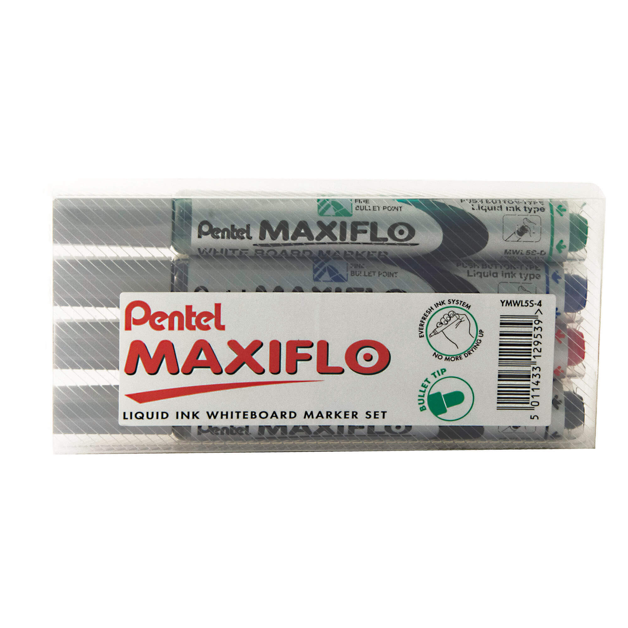Pentel Maxiflo Fine Bullet Point Whiteboard Marker 4-piece wallet YMWL5S-4