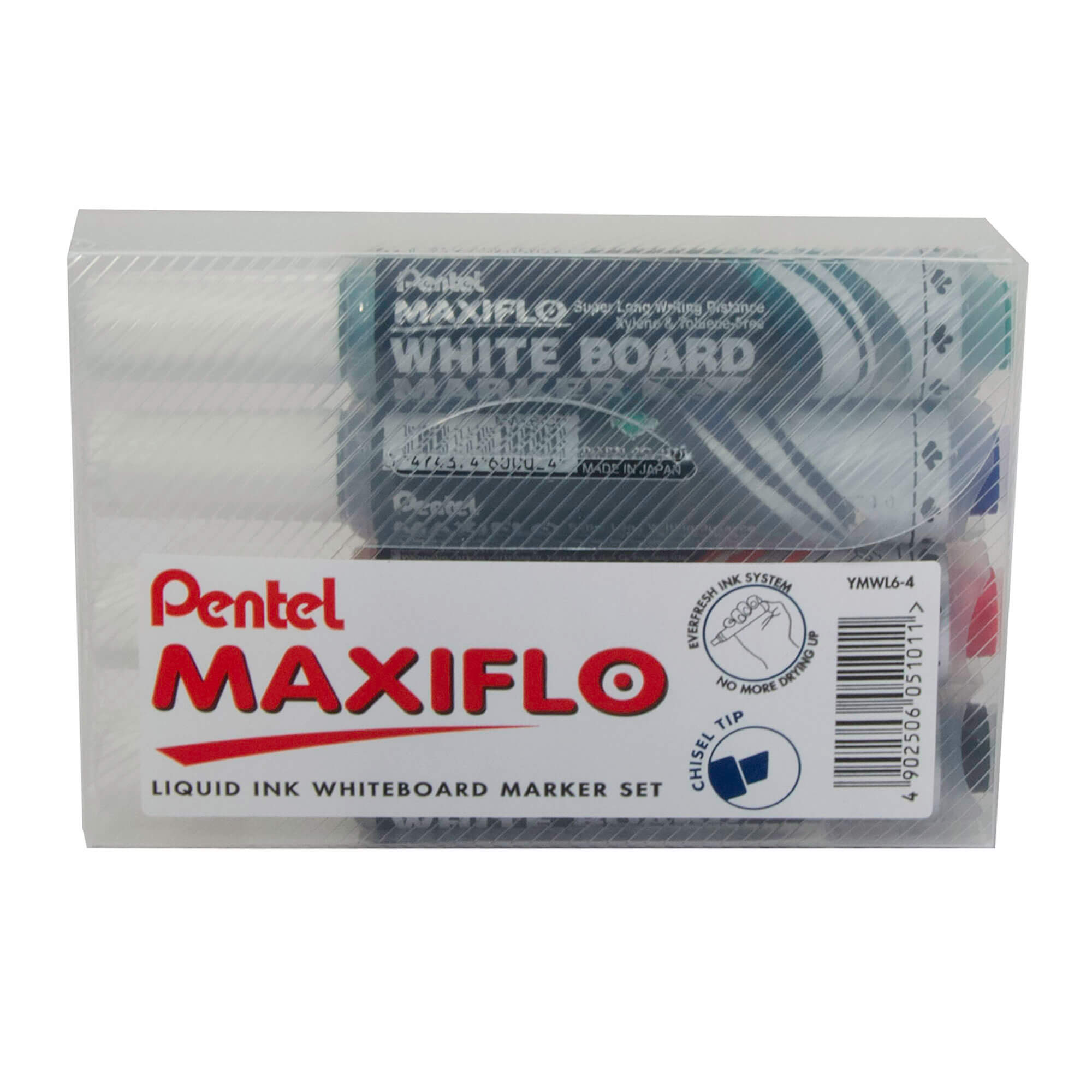 Pentel Maxiflo Medium Chisel Tip Whiteboard Marker 4-piece wallet YMWL6-4