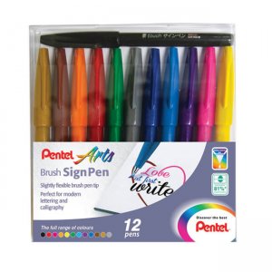 Pentel Brush Sign Pen original colours 12-piece wallet YSES15C/12-M