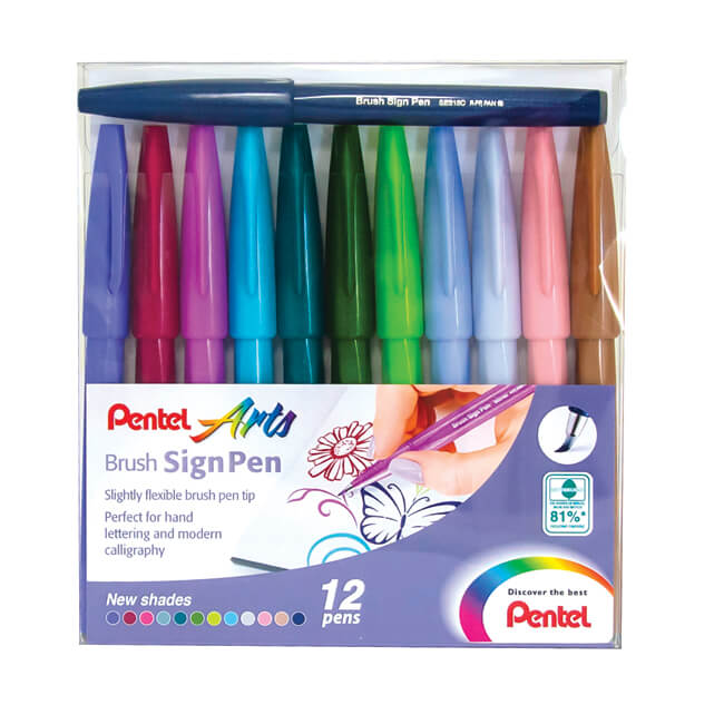 Pentel Brush Sign Pen new trend colours 12-piece wallet YSES15C/12NEW