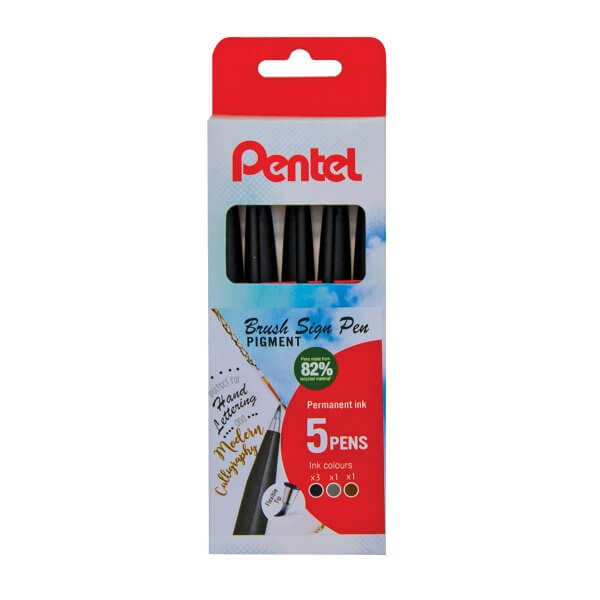 Pentel Brush Sign Pen Pigment 5-piece wallet YSESP15/5-M