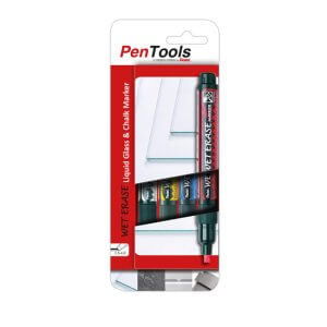 Pentel PenTools Semi-Permanent Wet-Erase Liquid Glass & Chalkboard Marker 4-piece cardboard pack SMW26-PRO4MX1EU