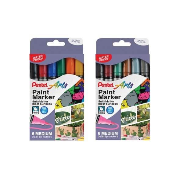 Pentel Bullet Point Paint Marker 6-piece cardboard wallets original & metallic colours YMMP10/6