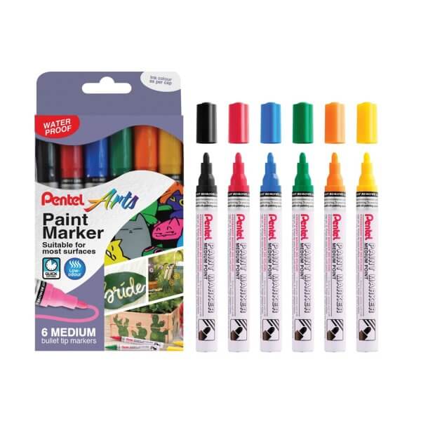 Pentel Bullet Point Paint Marker 6-piece cardboard wallets original & metallic colours YMMP10/6 - Image 6
