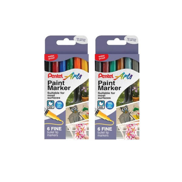 Pentel Fine Bullet Point Paint Marker 6-piece cardboard wallets original & metallic colours YMSP10/6